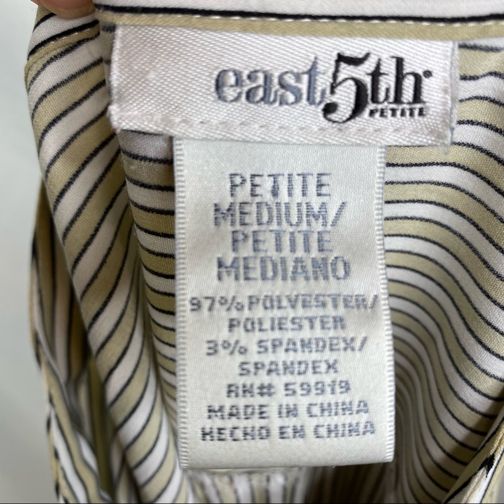 East 5th Petites Tan & Black Pinstripe Short Sleeve Shirt Medium - Picture 5 of 6
